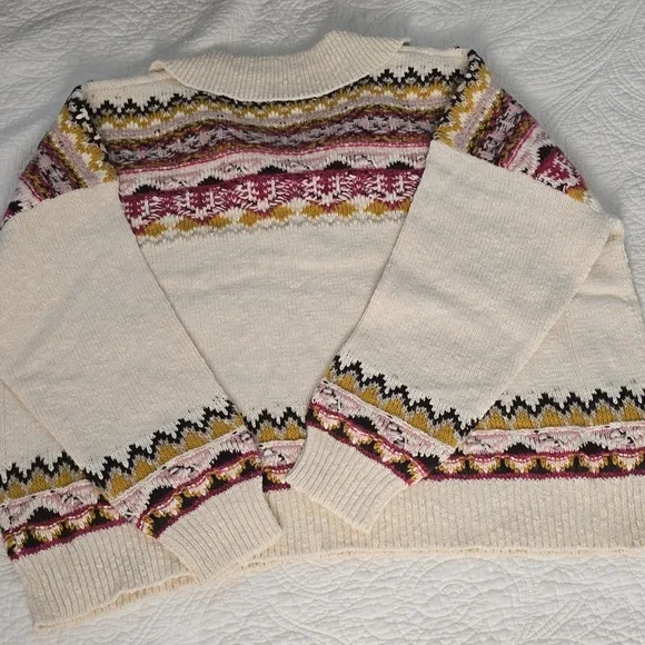 Sundance XXL Fair Isle Sweater NWT, CREAM, PLUM, MUSTARD - Picture 6 of 8